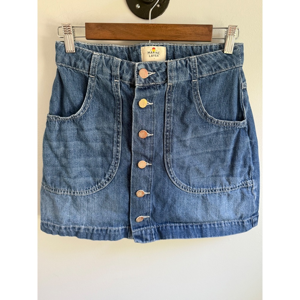 Marine Layer Denim Mini Skirt Button Front Blue Jean Utility Pockets Size 4